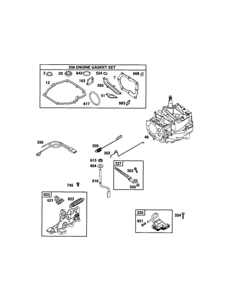 Short Block/Gasket Set Diagram and Parts List for 124T02-3847-EA  Briggs and Stratton Engine